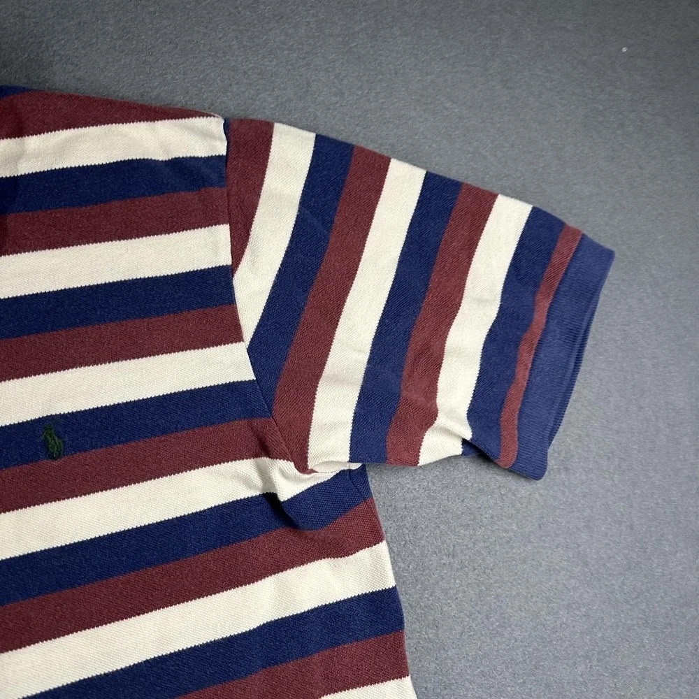 Polo Ralph Lauren Polo Shirt Mens Large Navy Burgundy Stripe Pony Logo Cotton